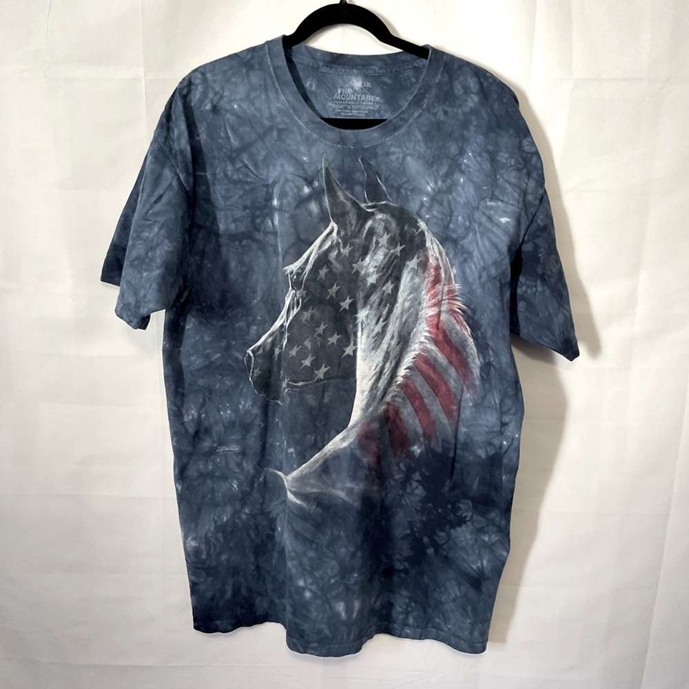 The Mountain tie dyed American flag horse 100% Cotton Size 2XL